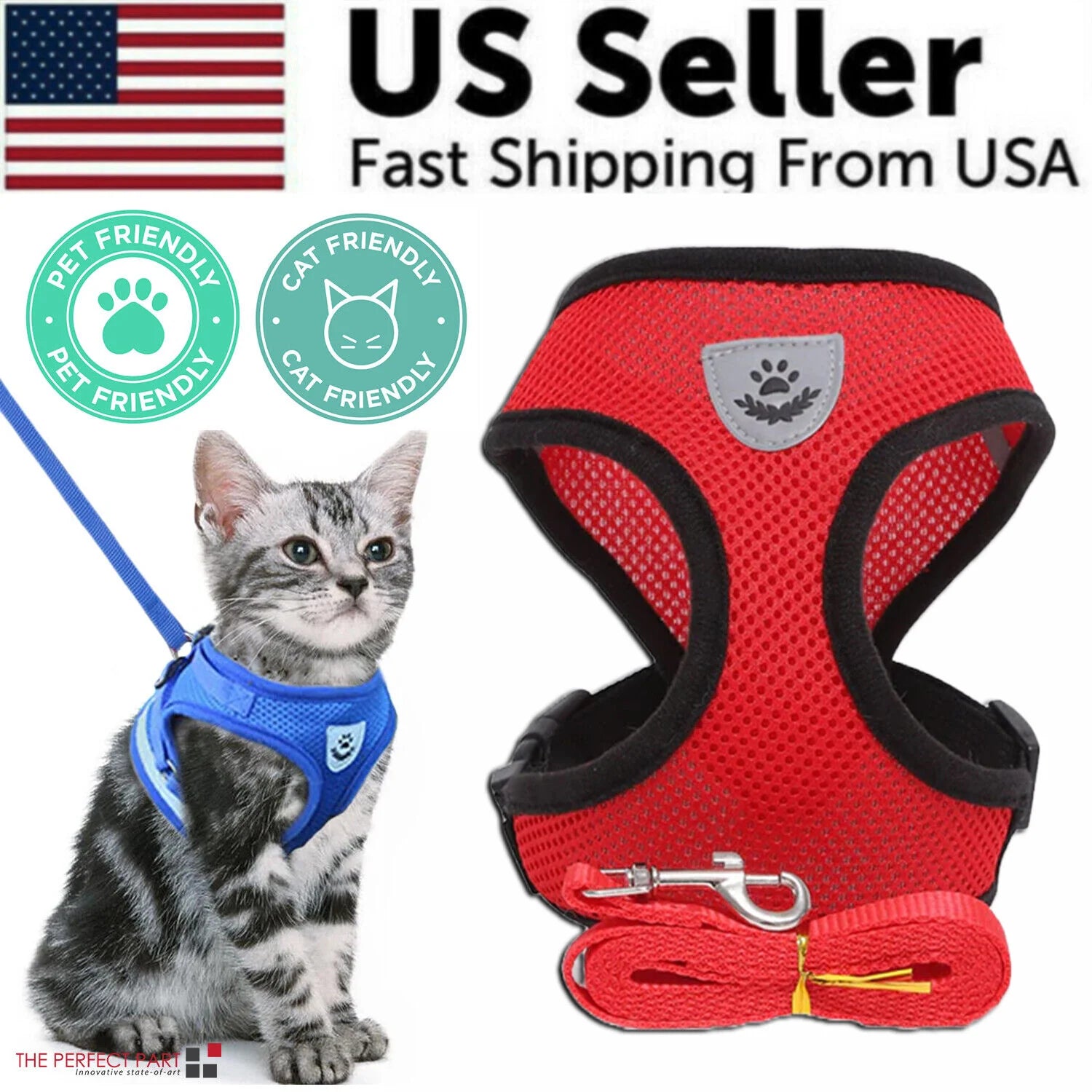 Cat Dog Pet Harness Adjustable Control Vest Dogs Reflective S M L XL Leash